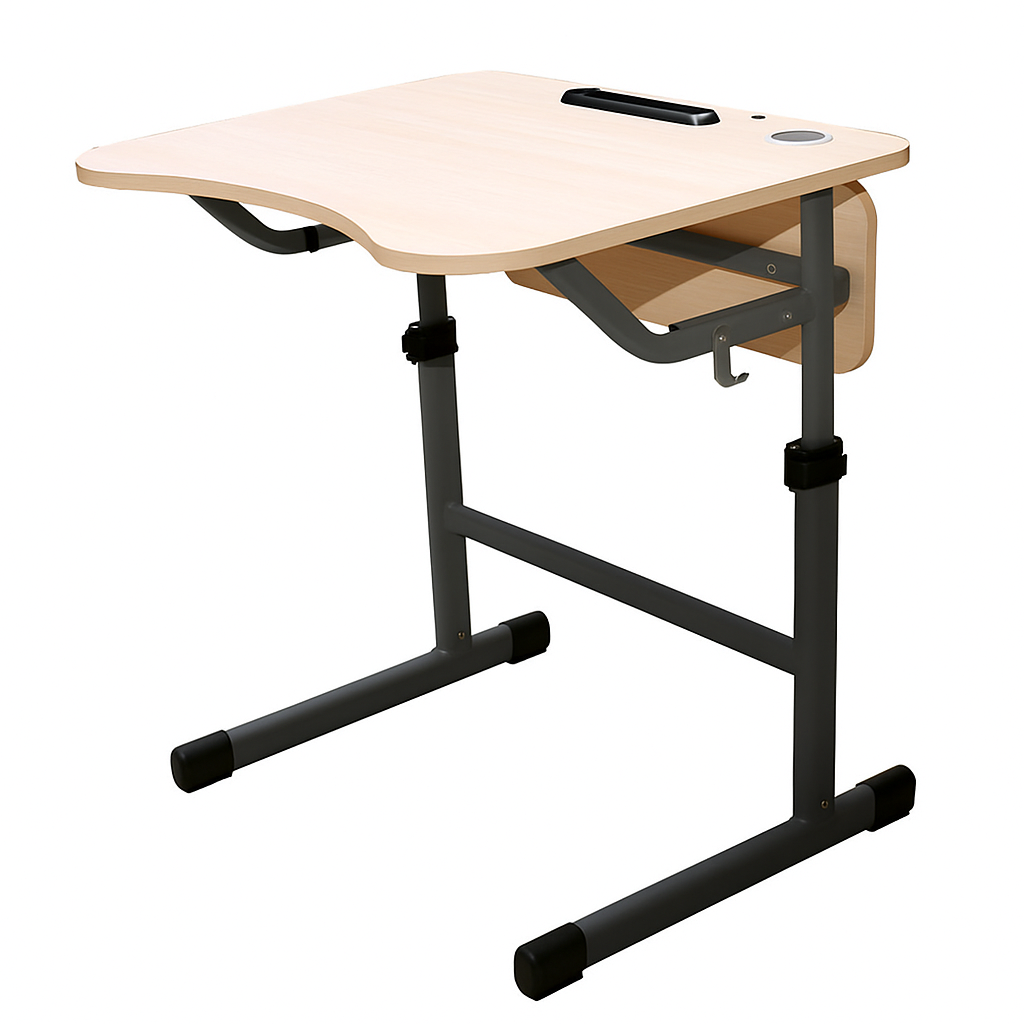 1-місний учнівський стіл, на металевому каркасі (плоскоовальна металева труба), з безінструментним регулюванням висоти, АЛМАНТ, 700х590х640-820 мм.